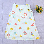 Safari Snuggles Baby sleeveless frock in white with zip, printed with colorful jungle animal pattern