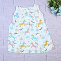 Unicorn baby sleeveless frock in white with zip, printed with unicorn and rainbow patterns