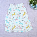 Unicorn baby sleeveless frock in white with zip, printed with unicorn and rainbow patterns