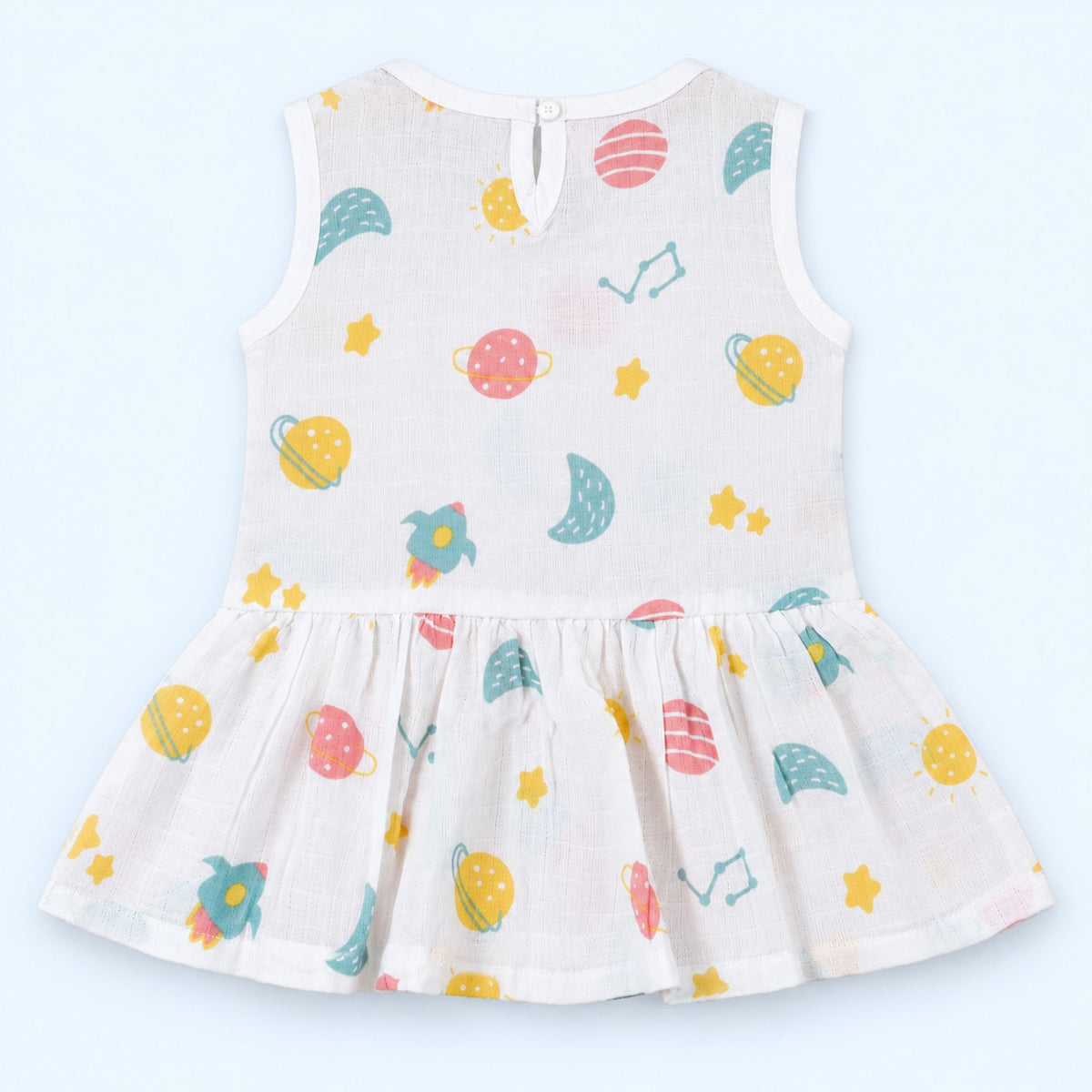 Cotton Muslin Baby Frock - Galaxy Nights Print | Button Closure| 6-12 Months