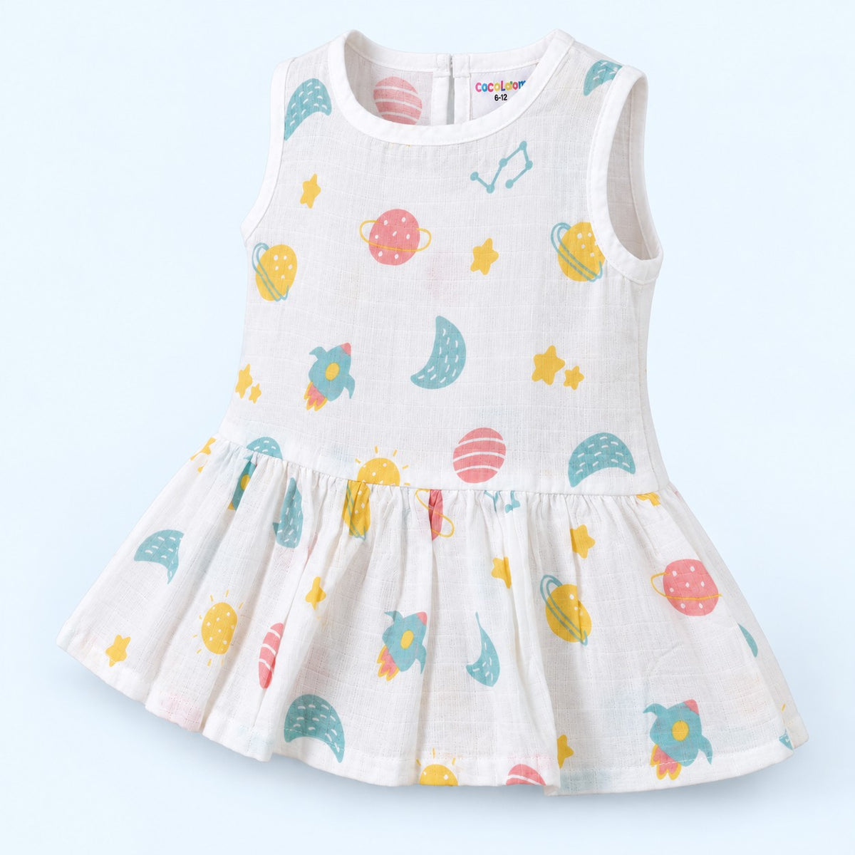 Cotton Muslin Baby Frock - Galaxy Nights Print | Button Closure| 6-12 Months