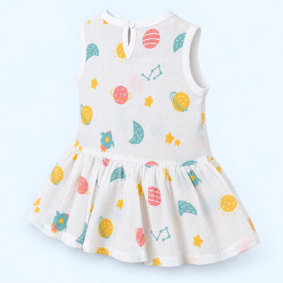 Cotton Muslin Baby Frock - Galaxy Nights Print | Button Closure| 6-12 Months