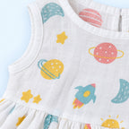 Cotton Muslin Baby Frock - Galaxy Nights Print | Button Closure| 6-12 Months