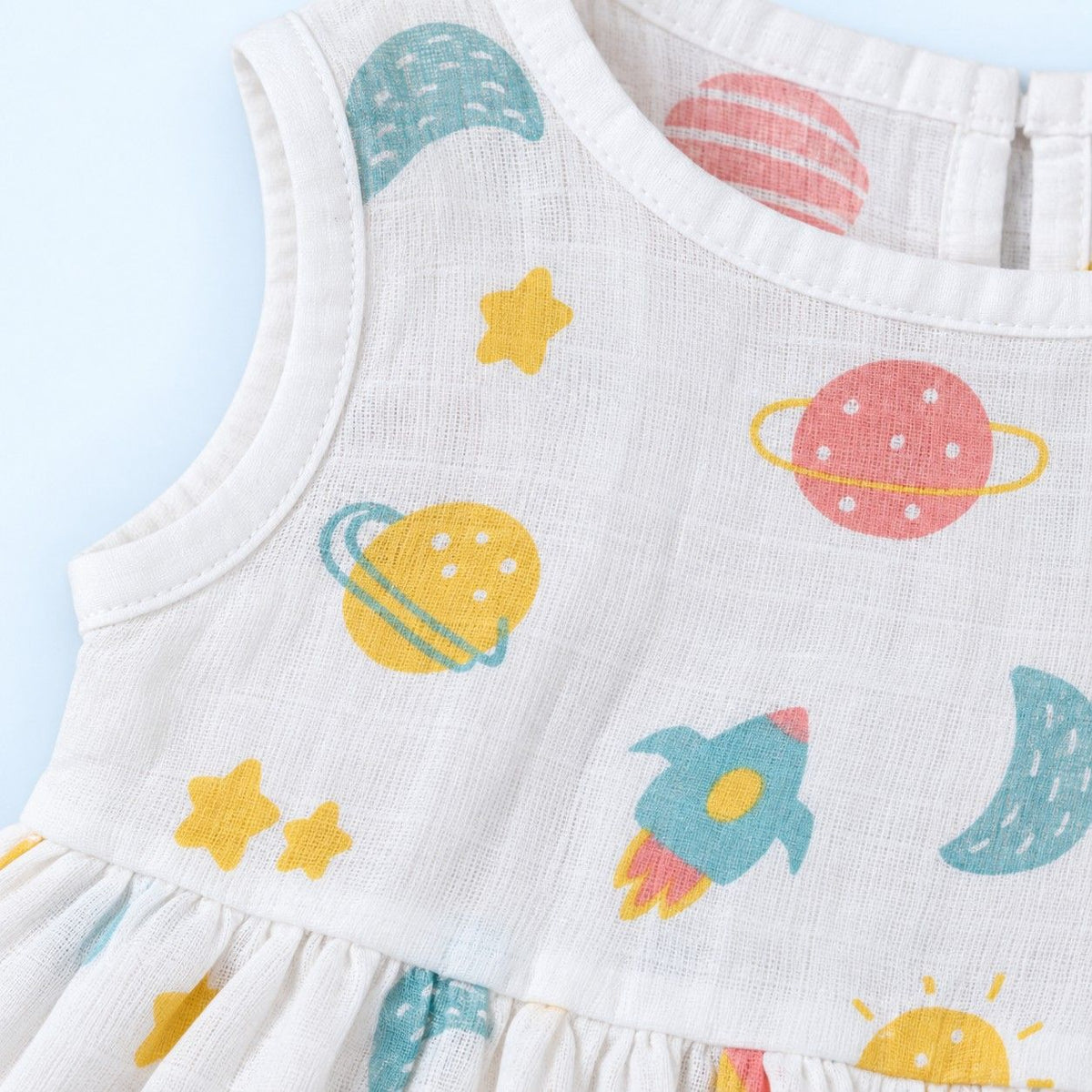 Cotton Muslin Baby Frock - Galaxy Nights Print | Button Closure| 6-12 Months
