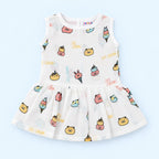 Cotton Muslin Baby Frock - Ice Cream Print | Button Closure | 0-3 Months