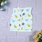 Aqua Babies baby sleeveless top in white with snap buttons printed with turtle and starfish pattern