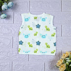 Aqua Babies baby sleeveless top in white with snap buttons printed with turtle and starfish pattern