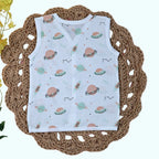 Cosmic Wonders Baby sleeveless top in white with snap buttons printed with space-themed design