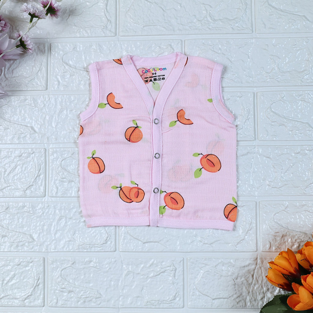 Apricots baby sleeveless pink top with snap buttons printed with peach pattern