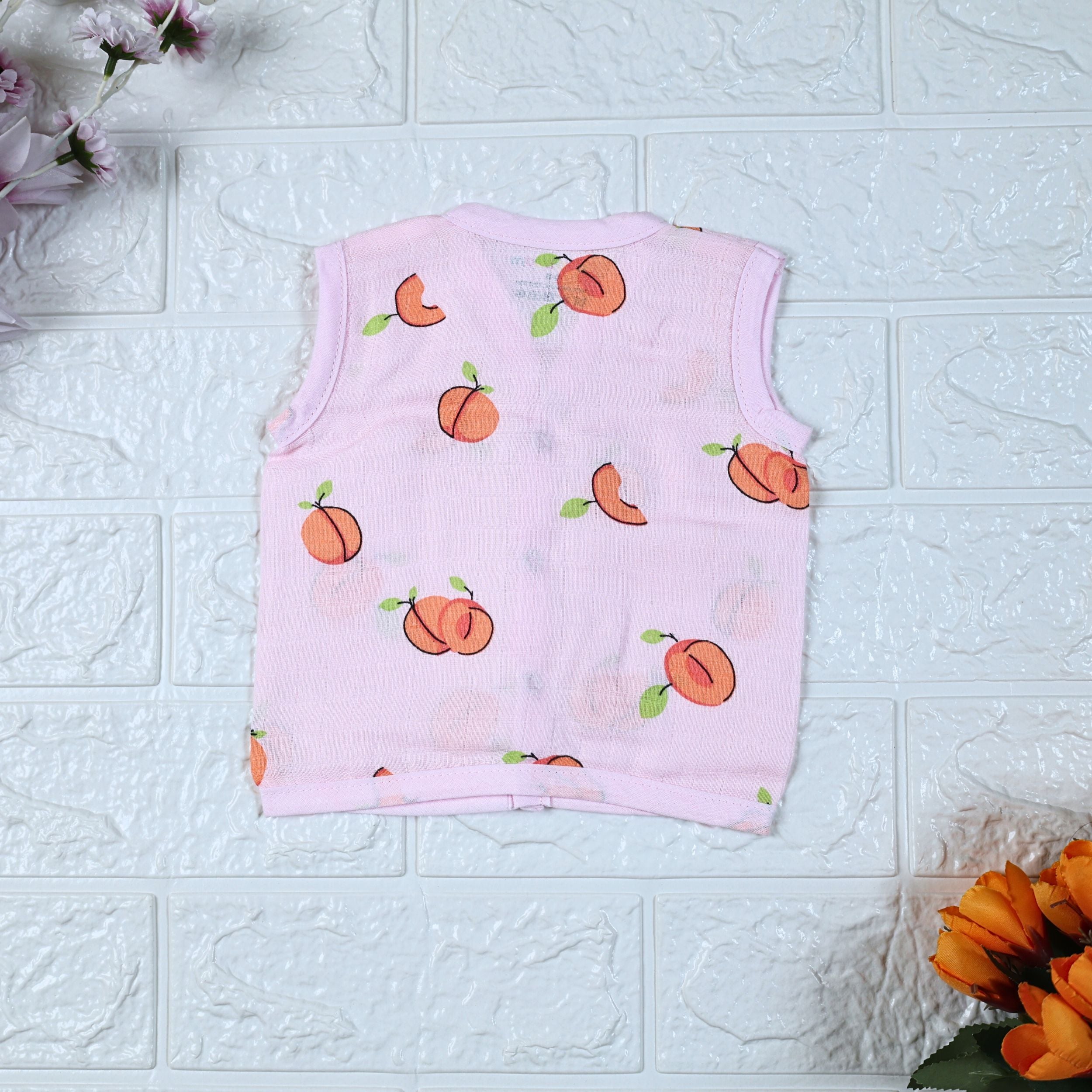 Apricots baby sleeveless pink top with snap buttons printed with peach pattern