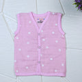 Pink Daisy baby sleeveless top in pink with snap buttons printed with white floral patterns