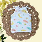 Twinkle Sky baby top in white with tie up shoulders printed with clouds, stars and moon design 