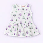Cotton Muslin Baby Frock - Little Hoots Print | Button Closure | 6-12 Months