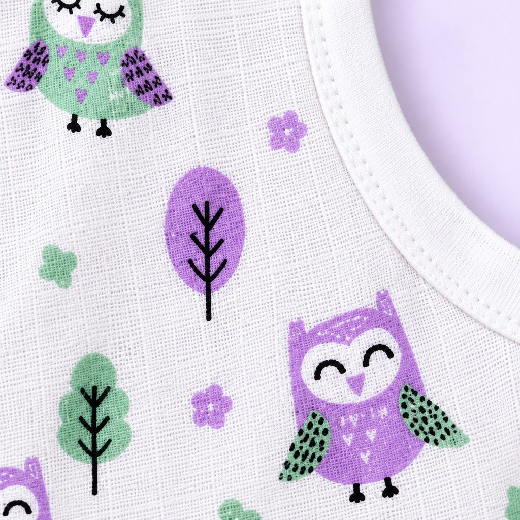 Cotton Muslin Baby Frock - Little Hoots Print | Button Closure | 6-12 Months