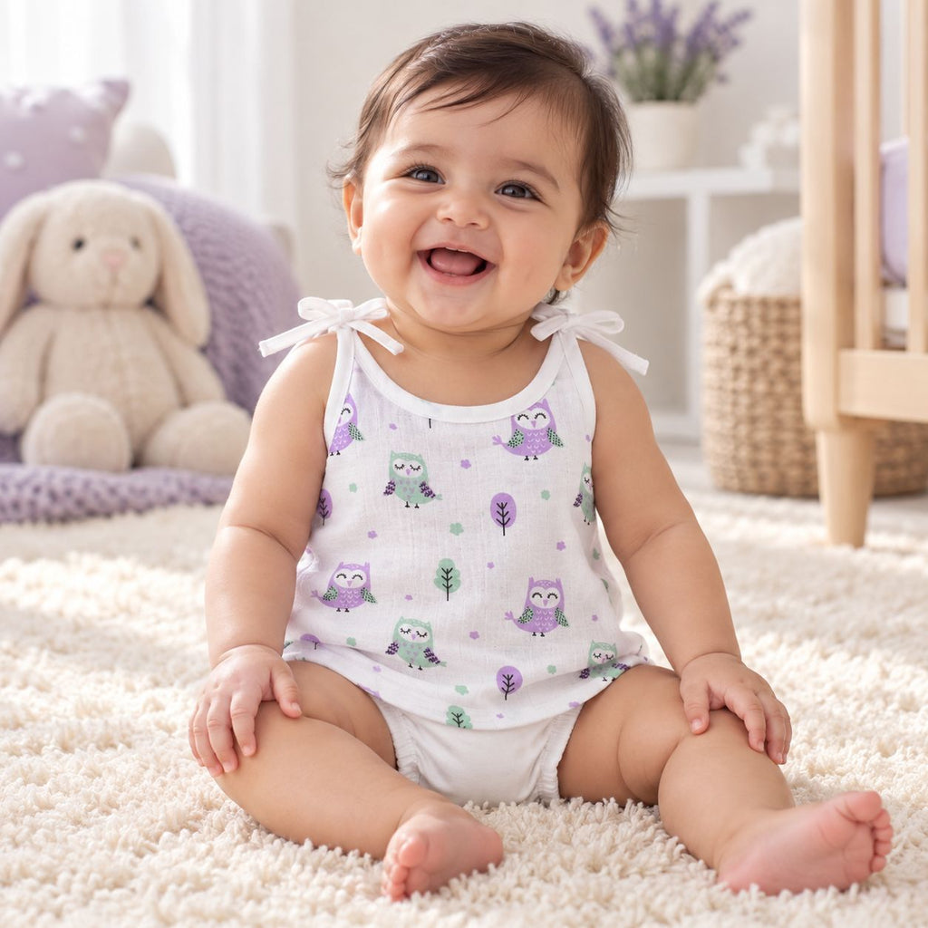 Cotton Muslin Knot Baby Jabla - Little Hoots Print | 0-3 Months