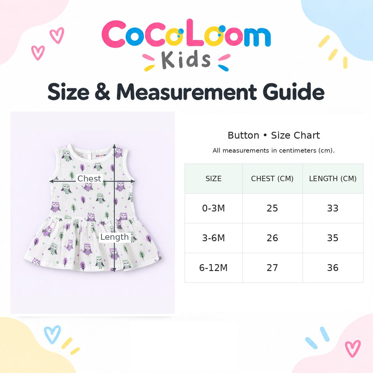 Cotton Muslin Baby Frock - Little Hoots Print | Button Closure | 6-12 Months