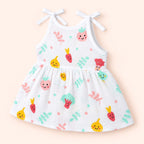 Cotton Muslin Knot Baby Frock - Little Veggies Print | New Born