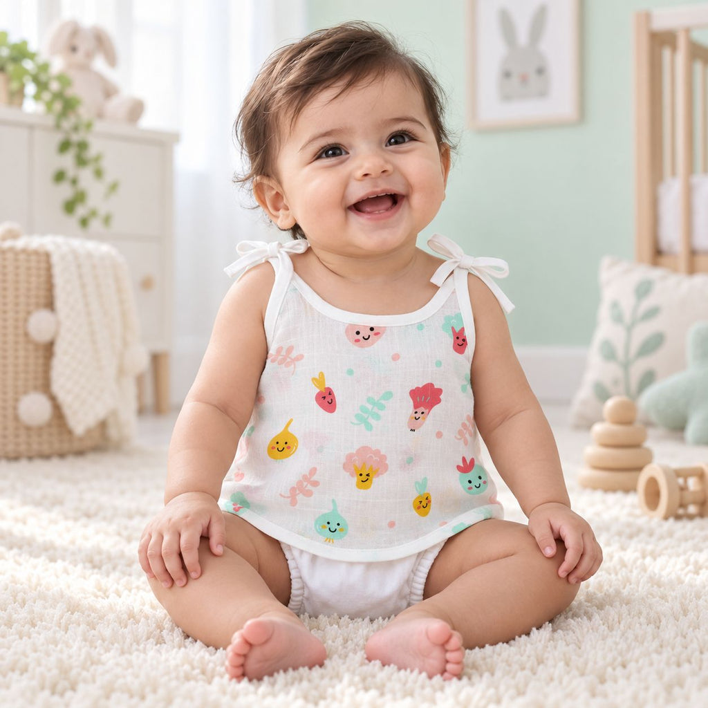 Cotton Muslin Knot Baby Jabla - Little Veggies Print | 0-3 Months