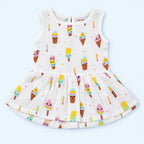 Cotton Muslin Baby Frock - Popsicles Print | Button Closure| 0-3 Months