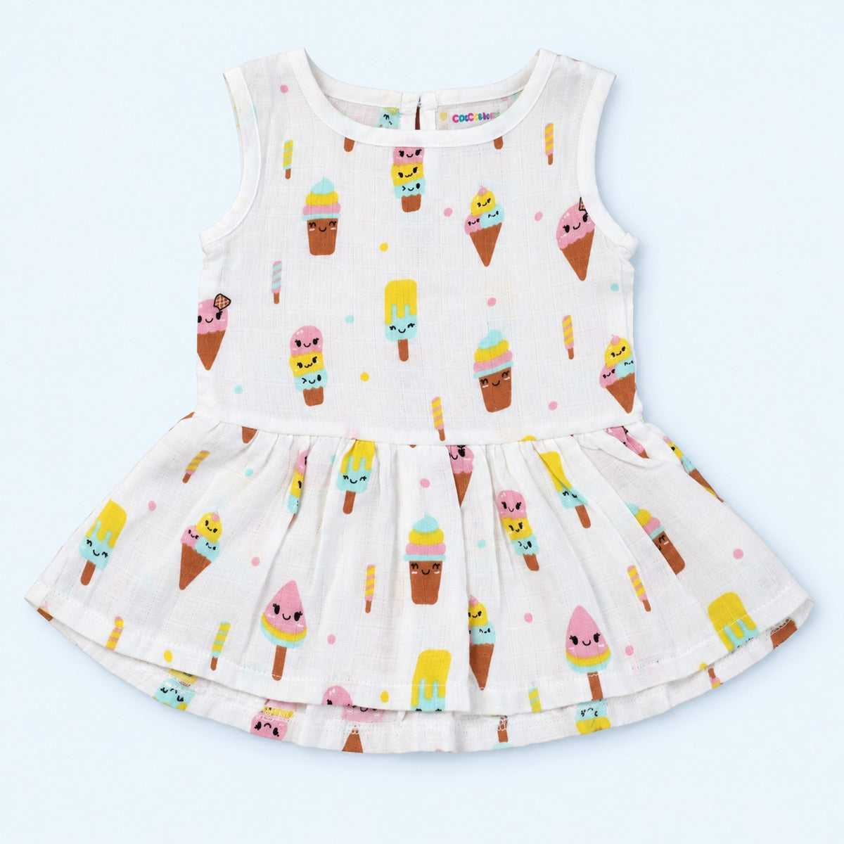 Cotton Muslin Baby Frock - Popsicles Print | Button Closure| 0-3 Months