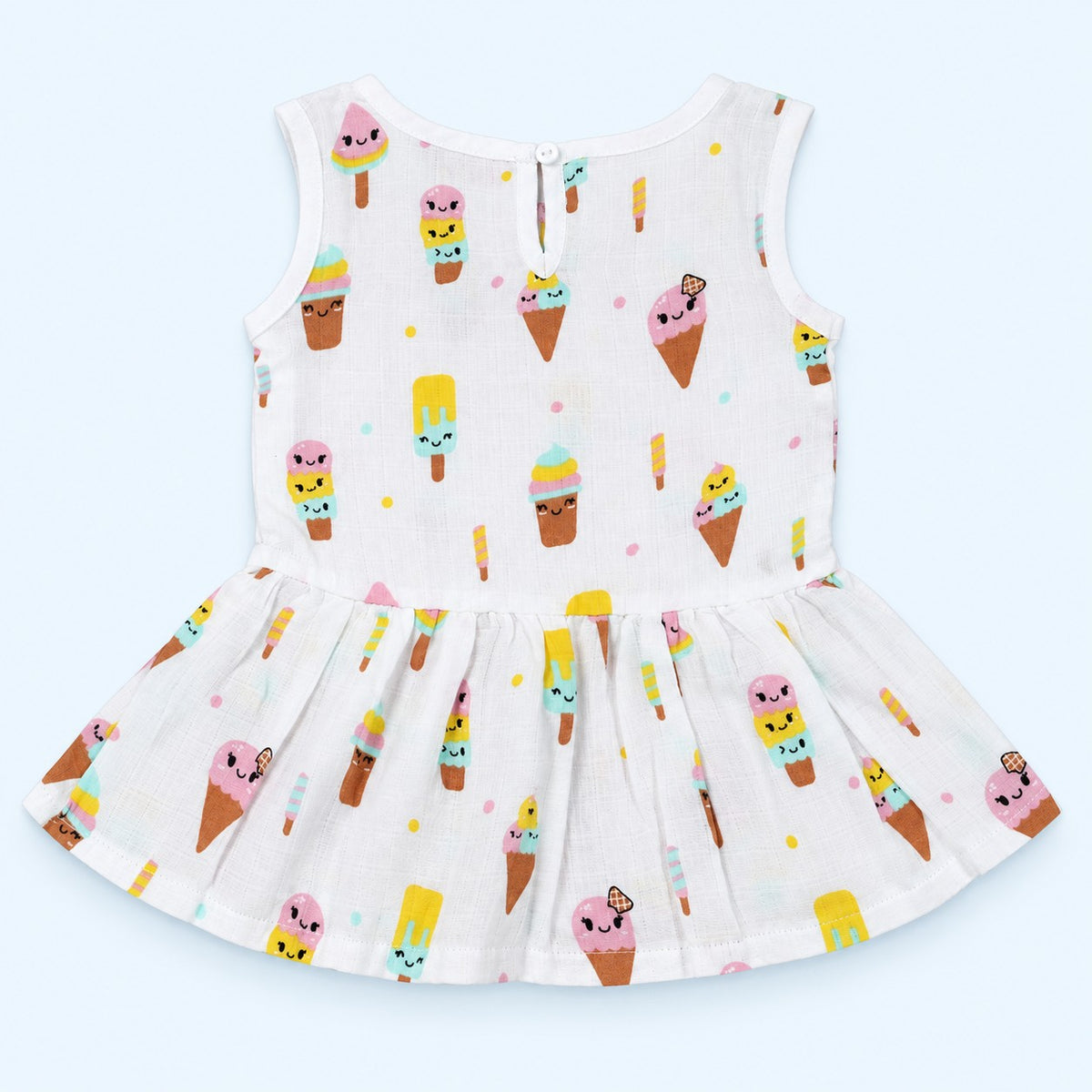 Cotton Muslin Baby Frock - Popsicles Print | Button Closure| 0-3 Months