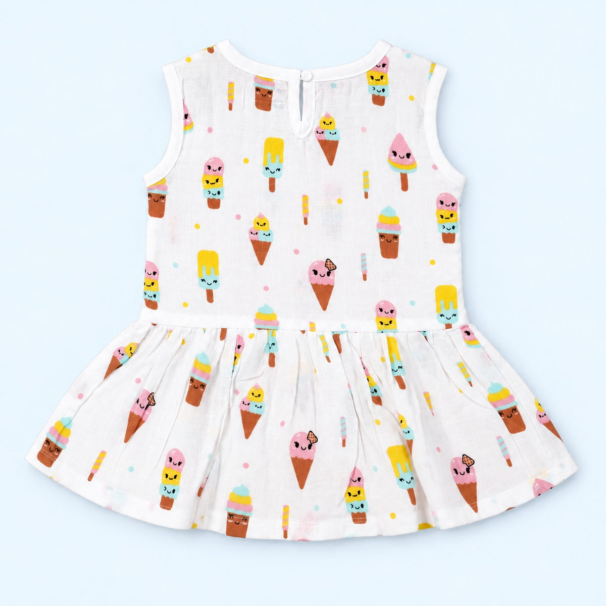 Cotton Muslin Baby Frock - Popsicles Print | Button Closure | 6-12 Months
