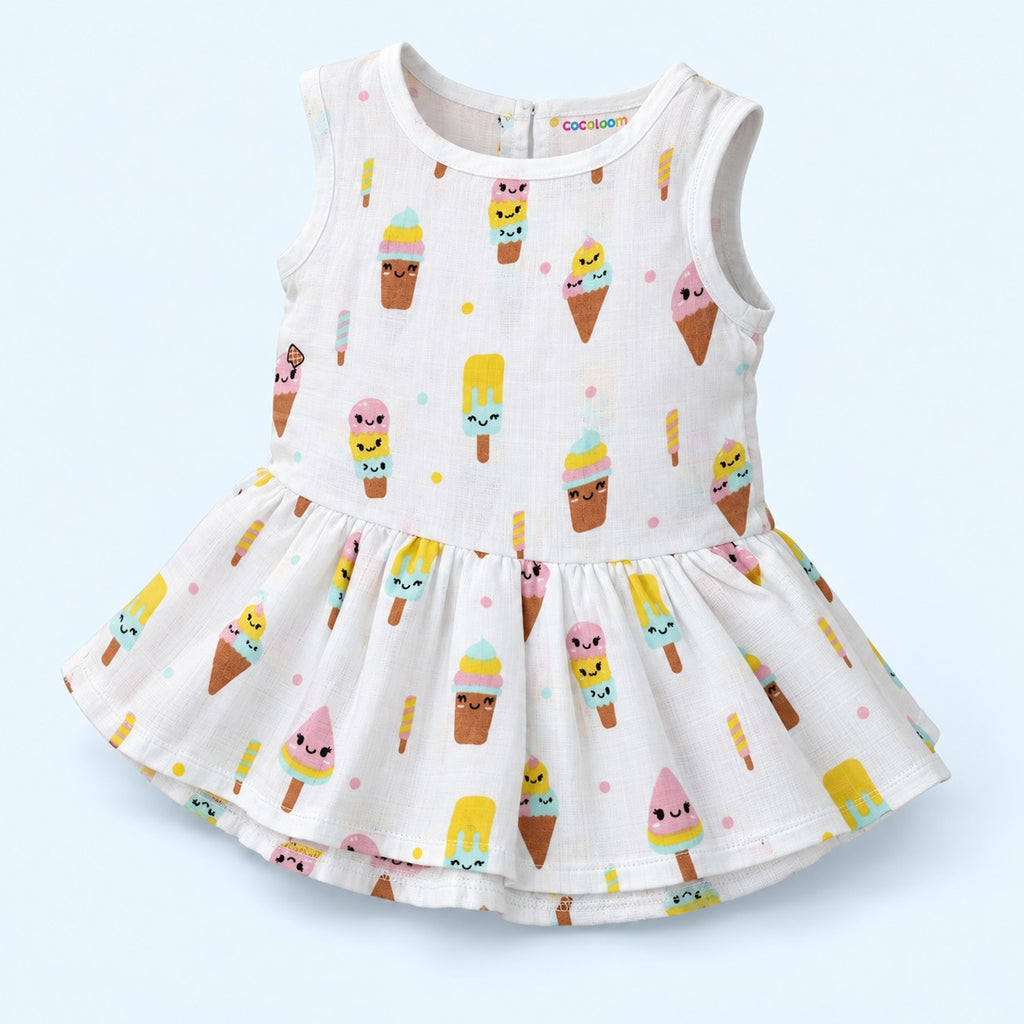 Cotton Muslin Baby Frock - Popsicles Print | Button Closure| 0-3 Months