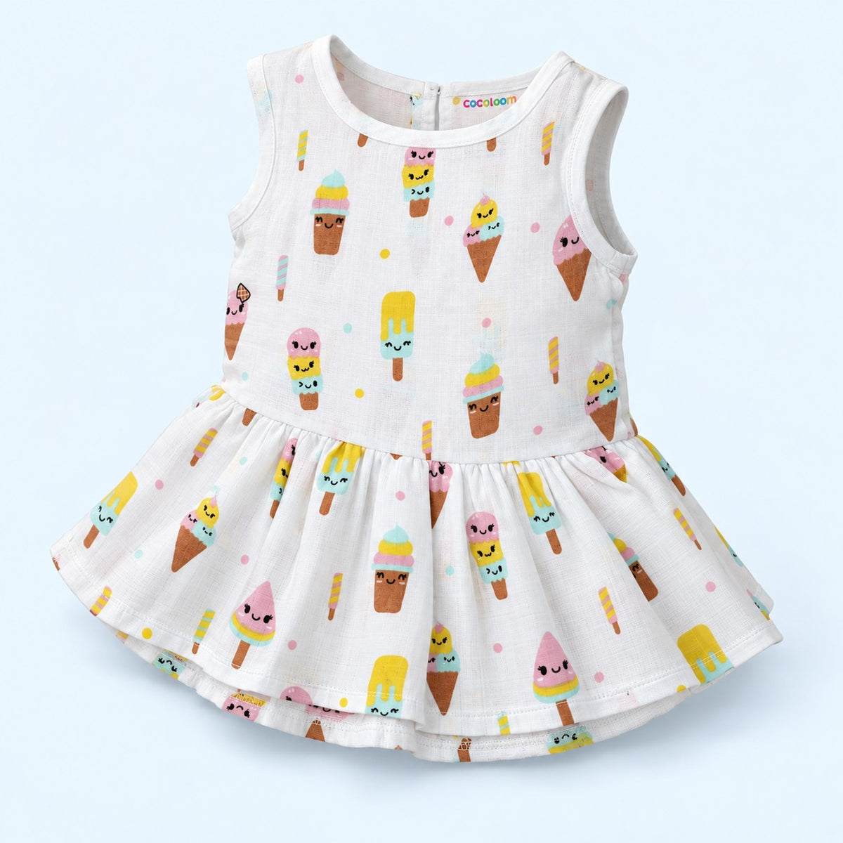 Cotton Muslin Baby Frock - Popsicles Print | Button Closure| 0-3 Months