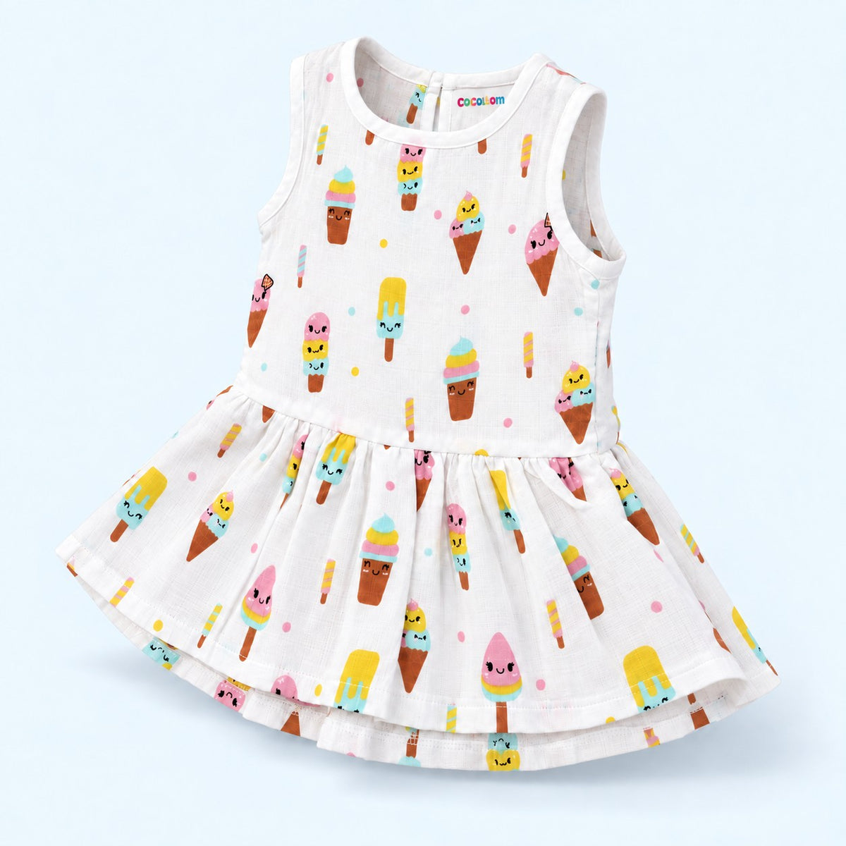 Cotton Muslin Baby Frock - Popsicles Print | Button Closure | 6-12 Months