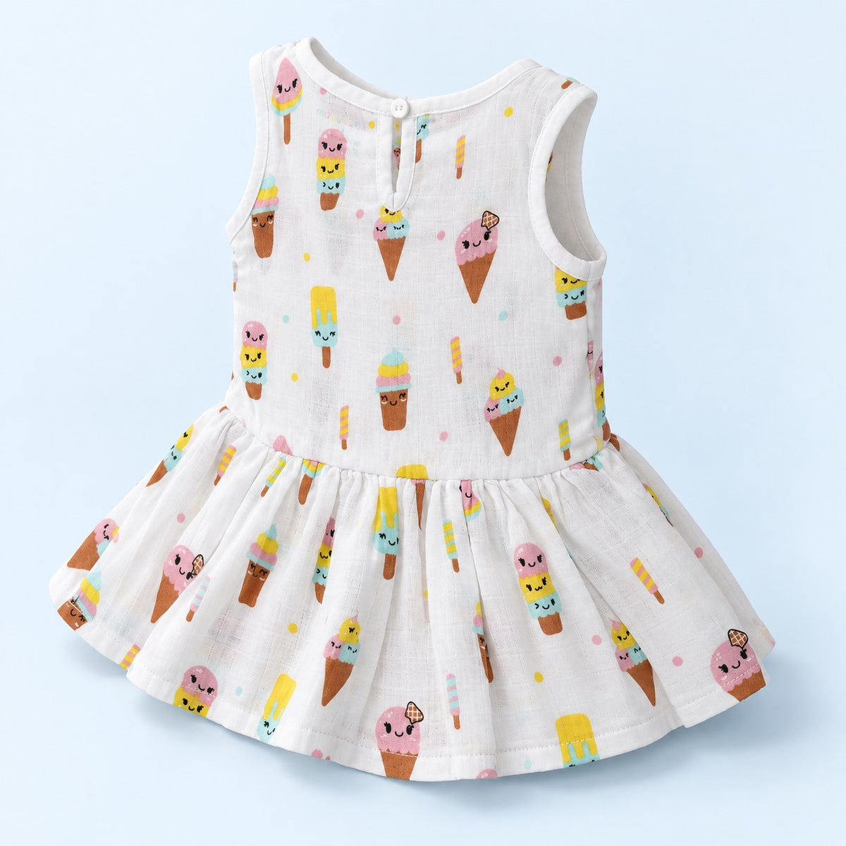Cotton Muslin Baby Frock - Popsicles Print | Button Closure| 0-3 Months