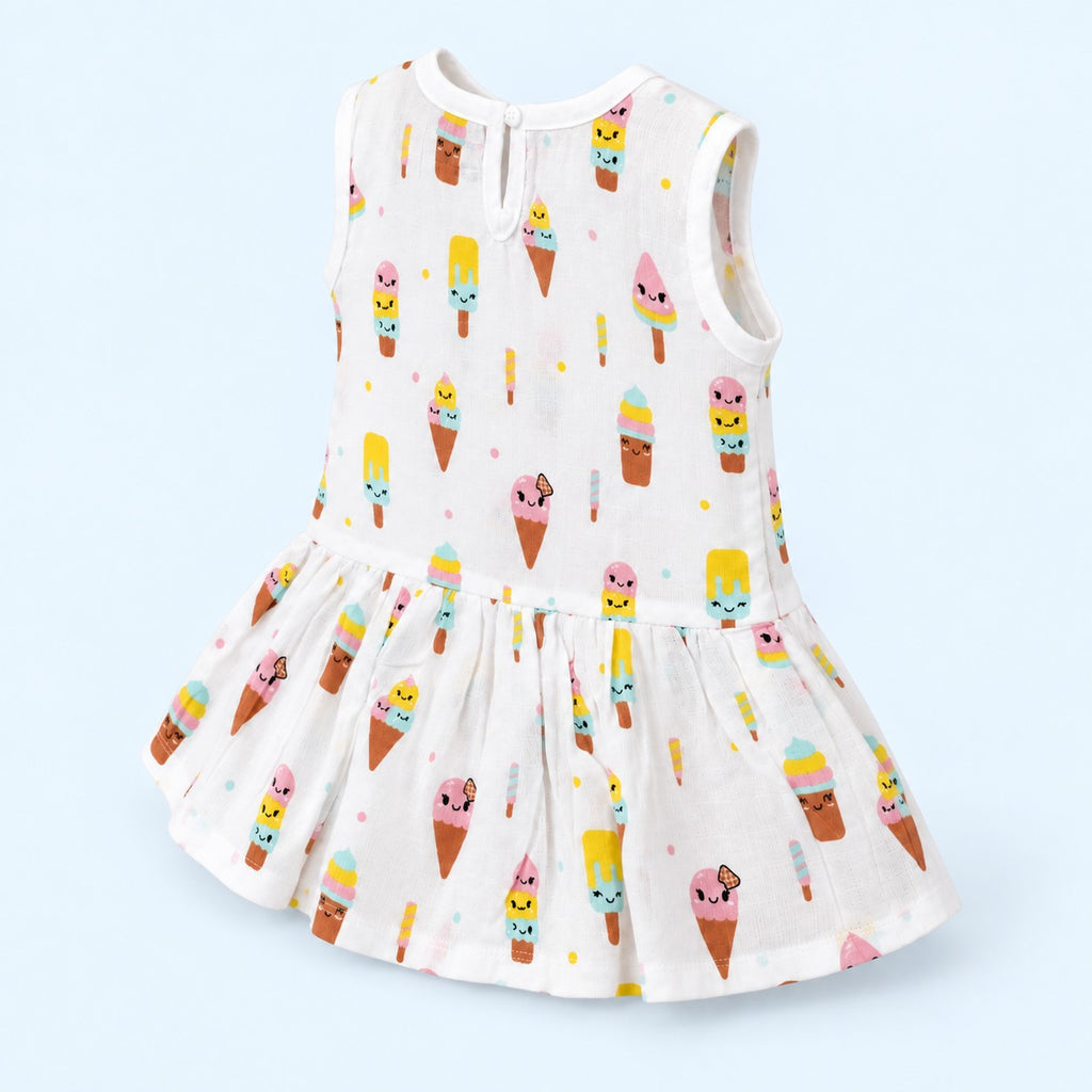 Cotton Muslin Baby Frock - Popsicles Print | Button Closure | 6-12 Months