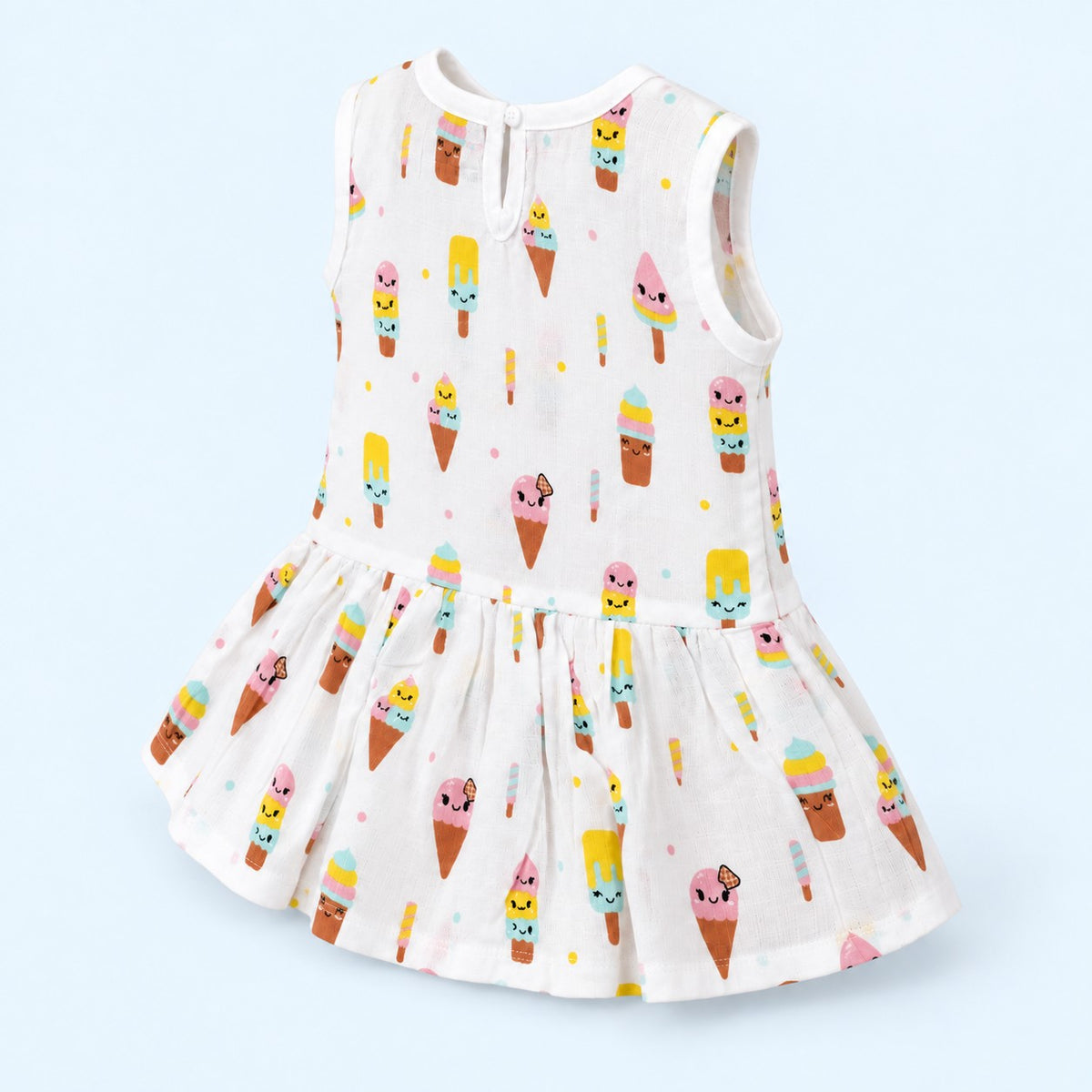 Cotton Muslin Baby Frock - Popsicles Print | Button Closure | 6-12 Months