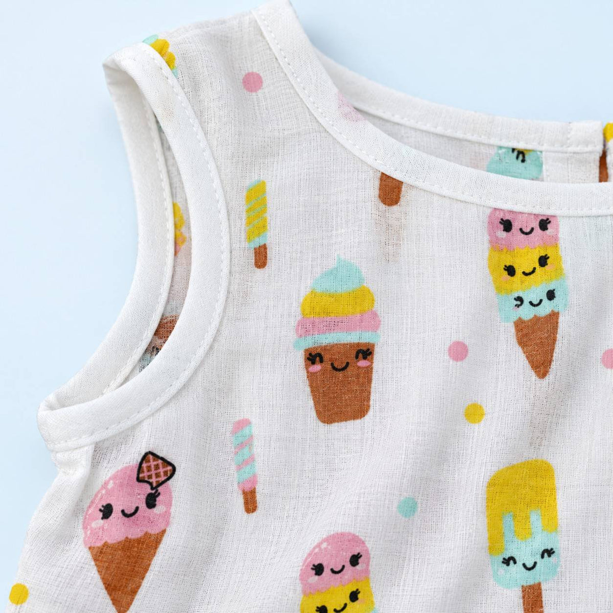 Cotton Muslin Baby Frock - Popsicles Print | Button Closure| 0-3 Months