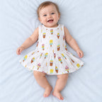 Cotton Muslin Baby Frock - Popsicles Print | Button Closure| 0-3 Months