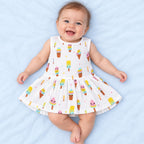 Cotton Muslin Baby Frock - Popsicles Print | Button Closure | 6-12 Months