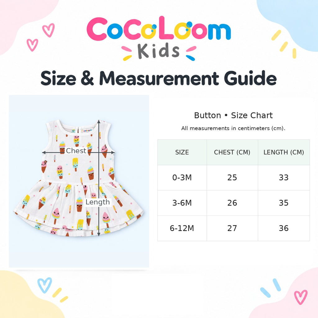 Cotton Muslin Baby Frock - Popsicles Print | Button Closure | 6-12 Months