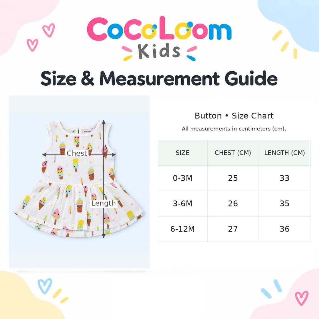 Cotton Muslin Baby Frock - Popsicles Print | Button Closure| 0-3 Months