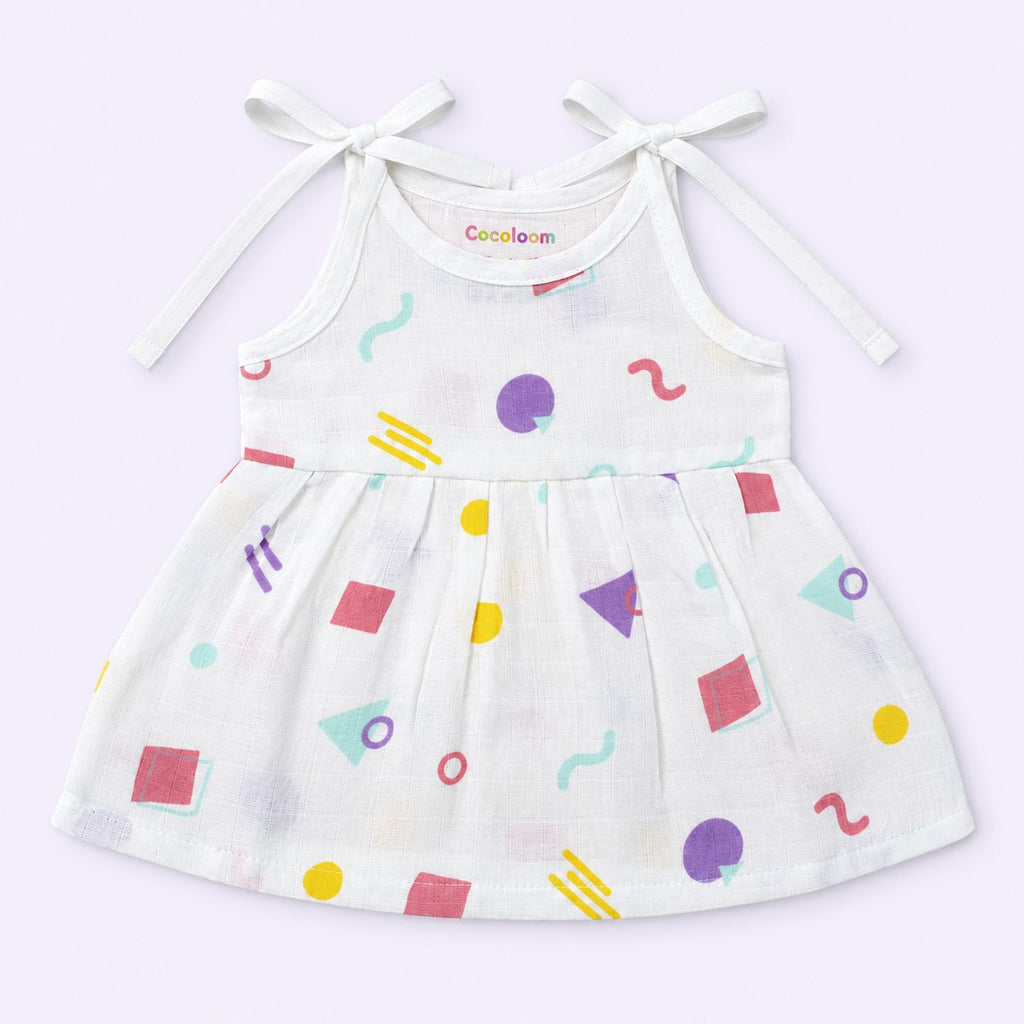 Cotton Muslin Knot Baby Frock - Shape Pops Print | New Born