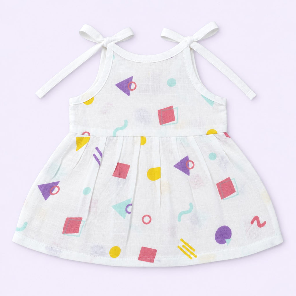 Cotton Muslin Knot Baby Frock - Shape Pops Print | New Born