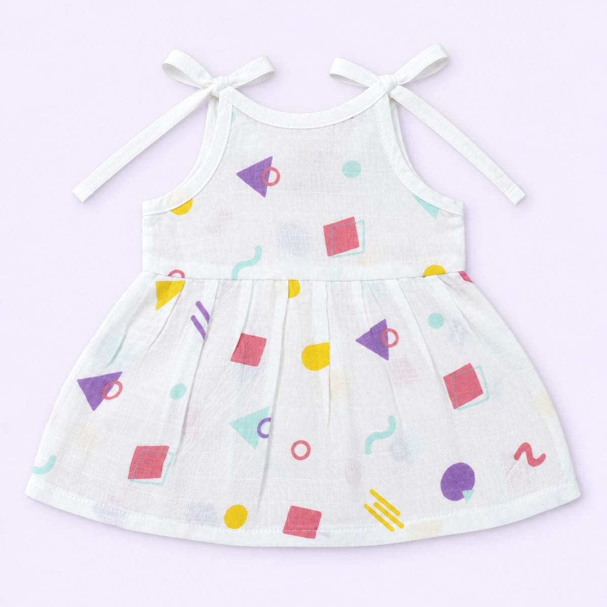 Cotton Muslin Knot Baby Frock - Shape Pops Print | New Born