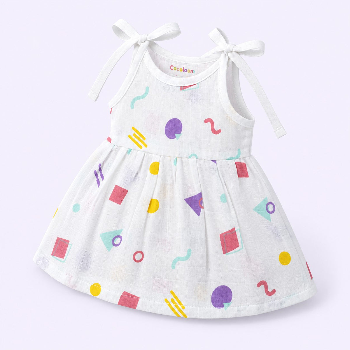 Cotton Muslin Knot Baby Frock - Shape Pops Print | New Born