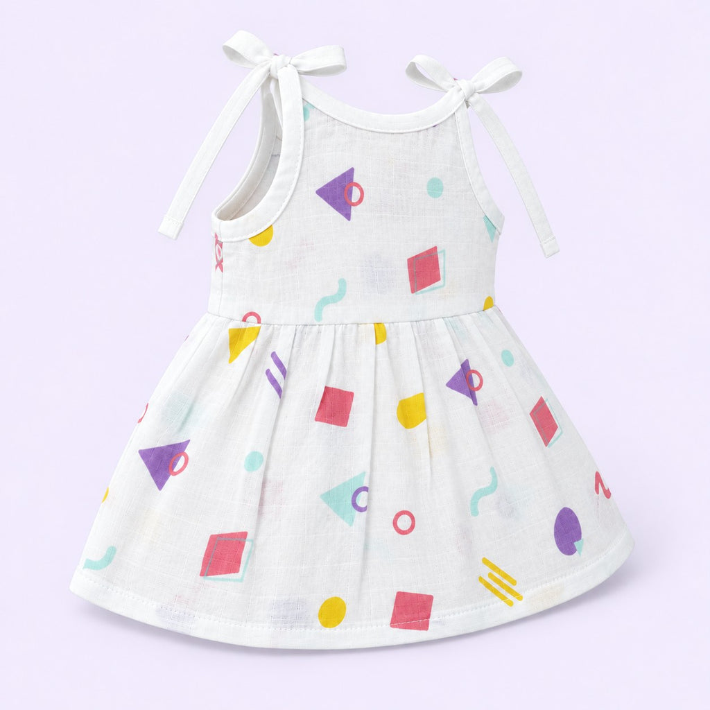 Cotton Muslin Knot Baby Frock - Shape Pops Print | New Born