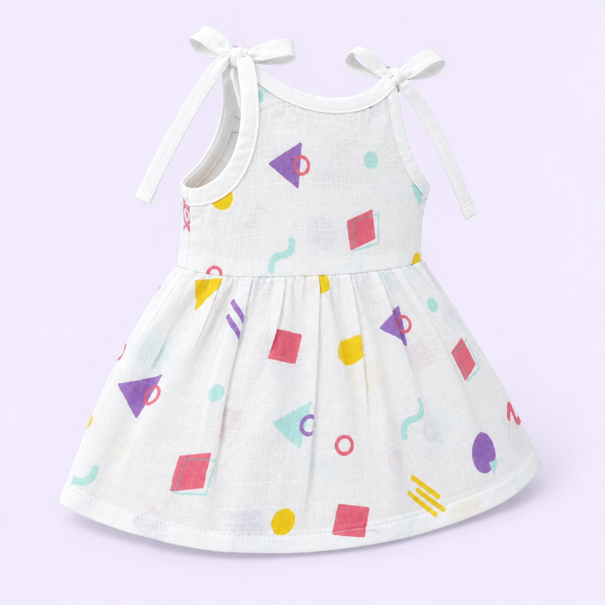 Cotton Muslin Knot Baby Frock - Shape Pops Print | New Born