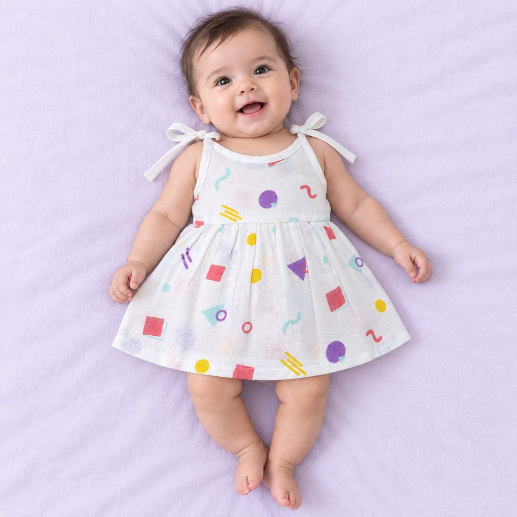 Cotton Muslin Knot Baby Frock - Shape Pops Print | New Born