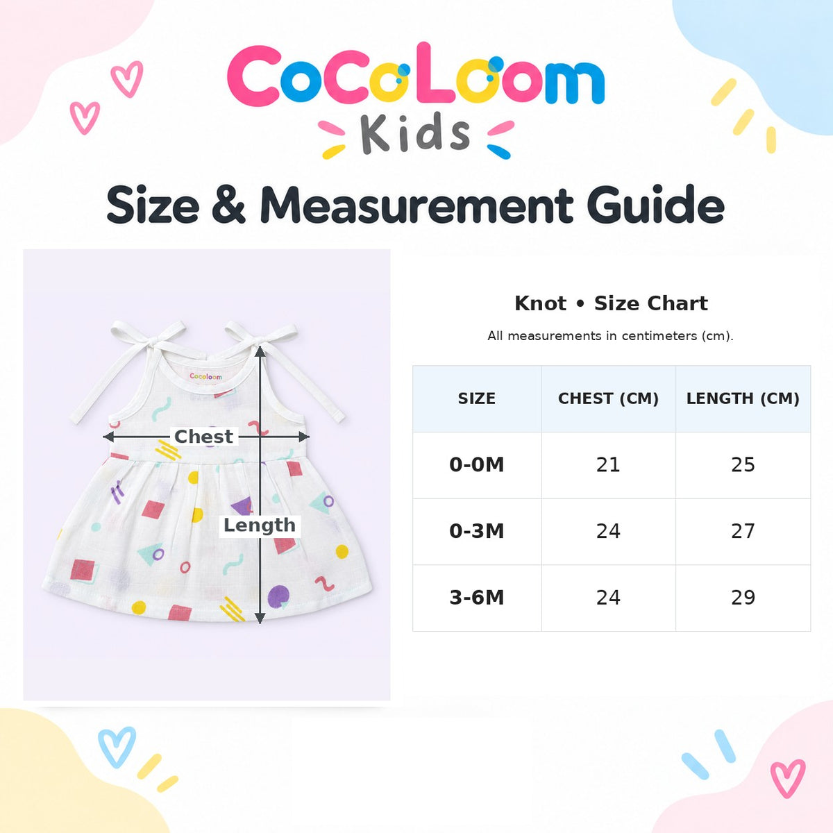 Cotton Muslin Knot Baby Frock - Shape Pops Print | New Born