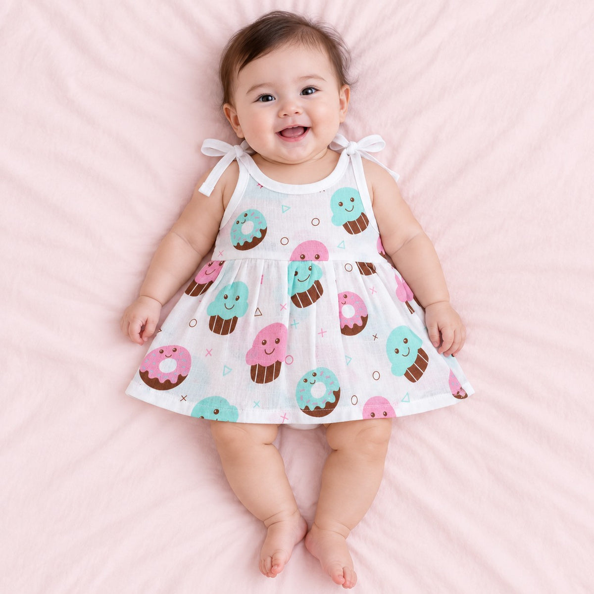 Cotton Muslin Knot Baby Frock - Sugar Rush Print | New Born