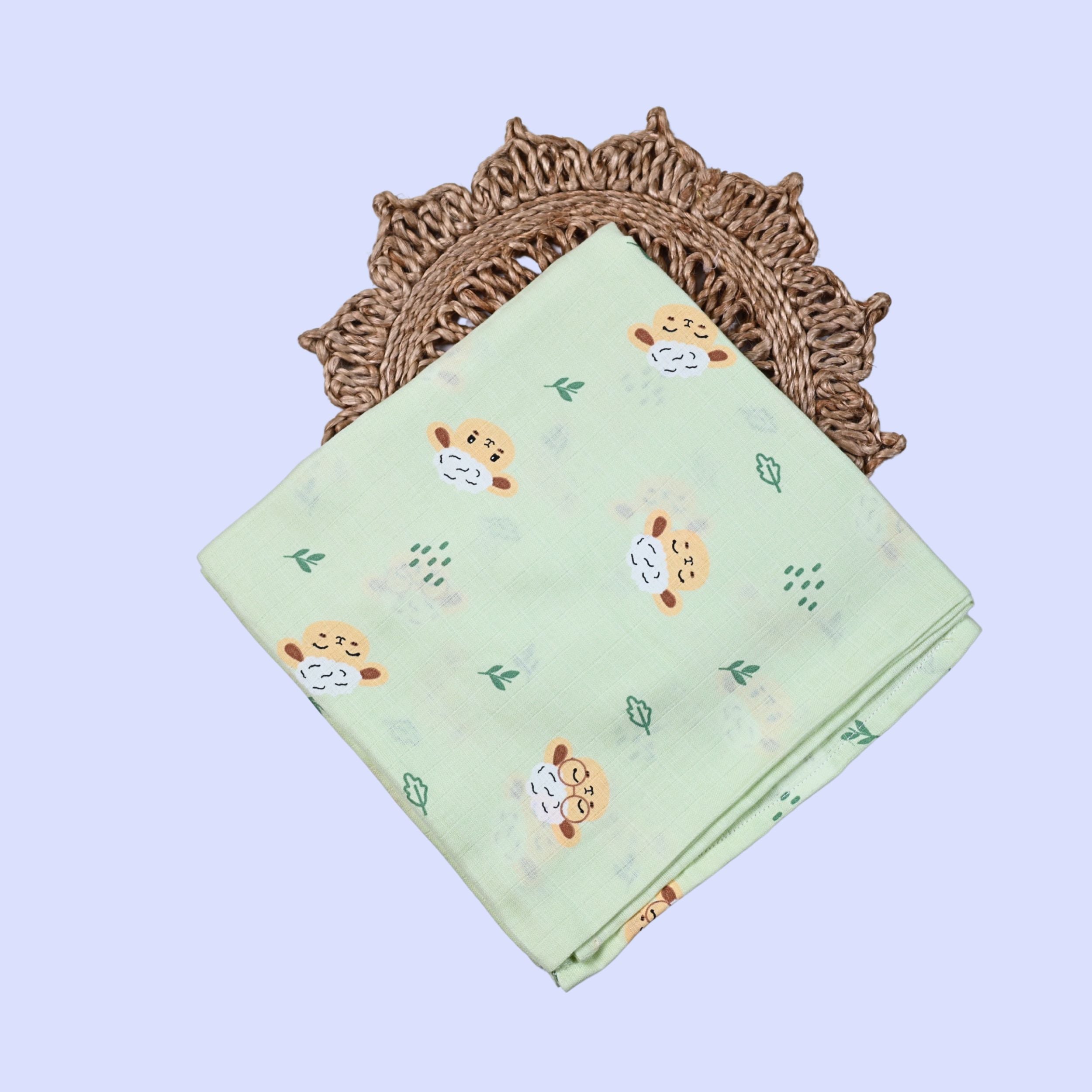 Mint Bear Baby Swaddle in mint green fabric printed with bear themed pattern