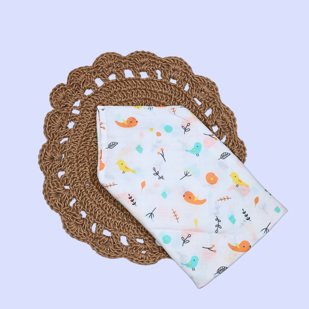 Tweeties Baby Swaddle in white with bird print