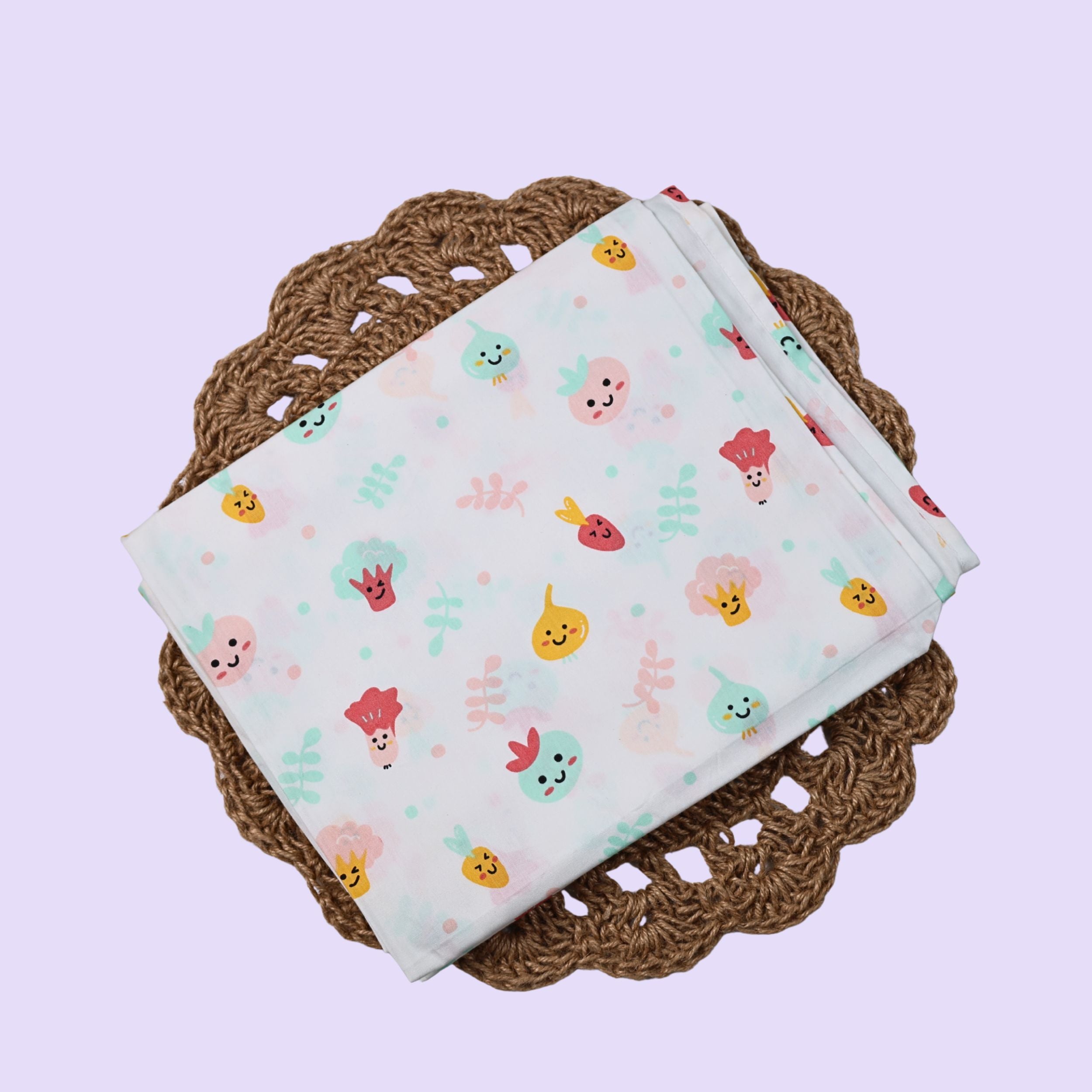 Little Veggies Baby Thottil (Jhula) in white printed with colour veggies pattern
