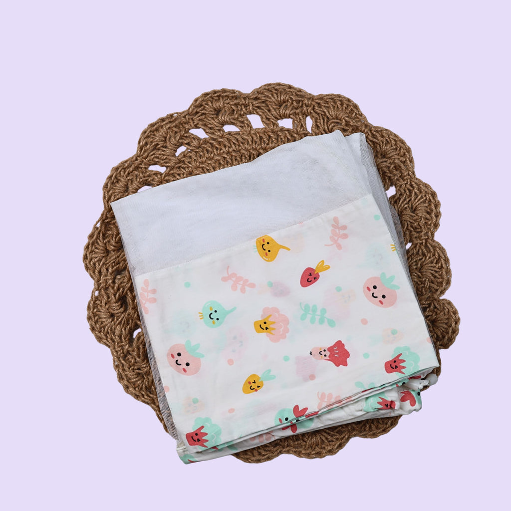 Little Veggies Baby Thottil (Jhula) in white printed with colour veggies pattern